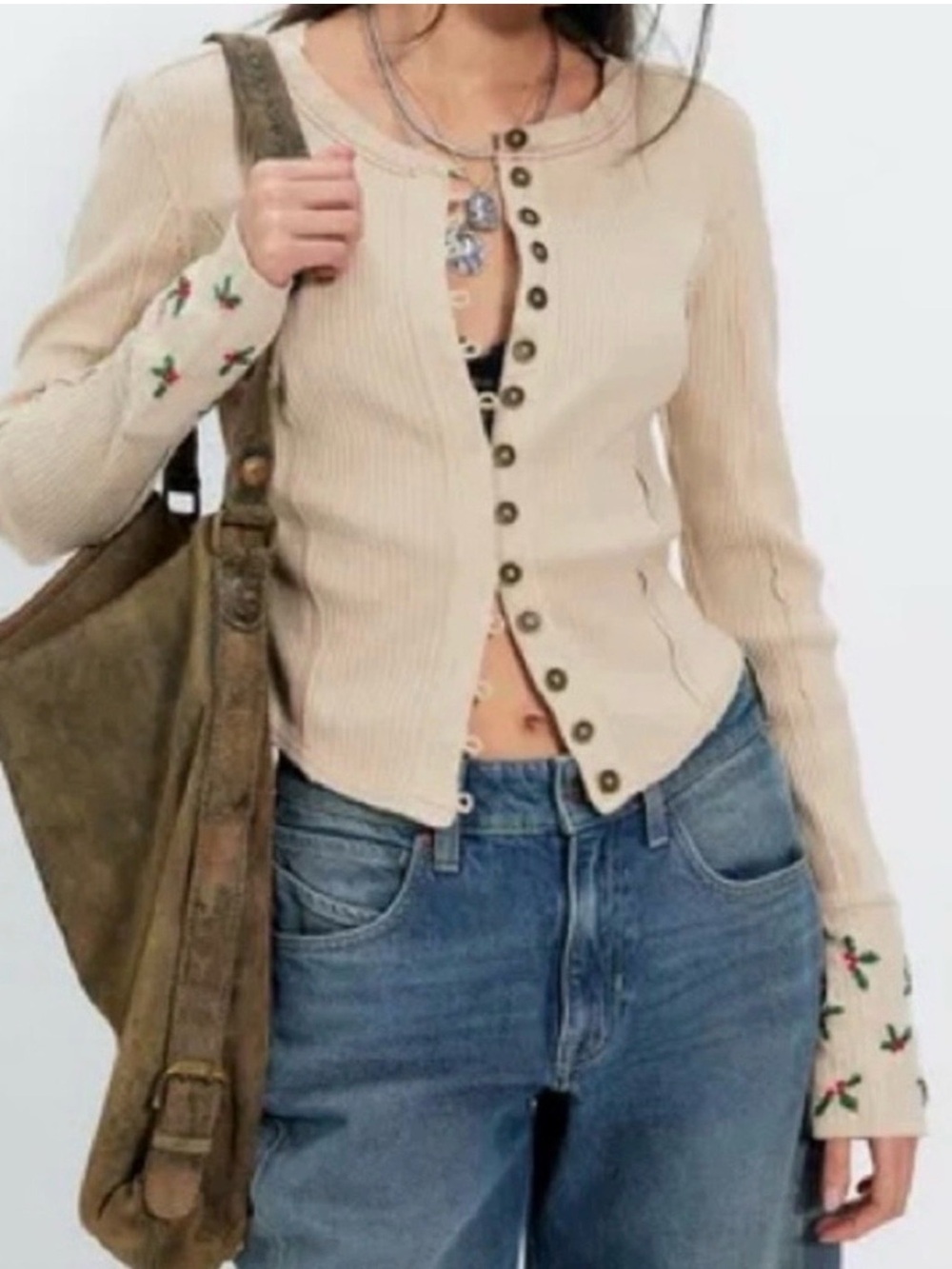 NEW Free People We The Free Daria Cuff Cardi in Soft Cream Combo Small